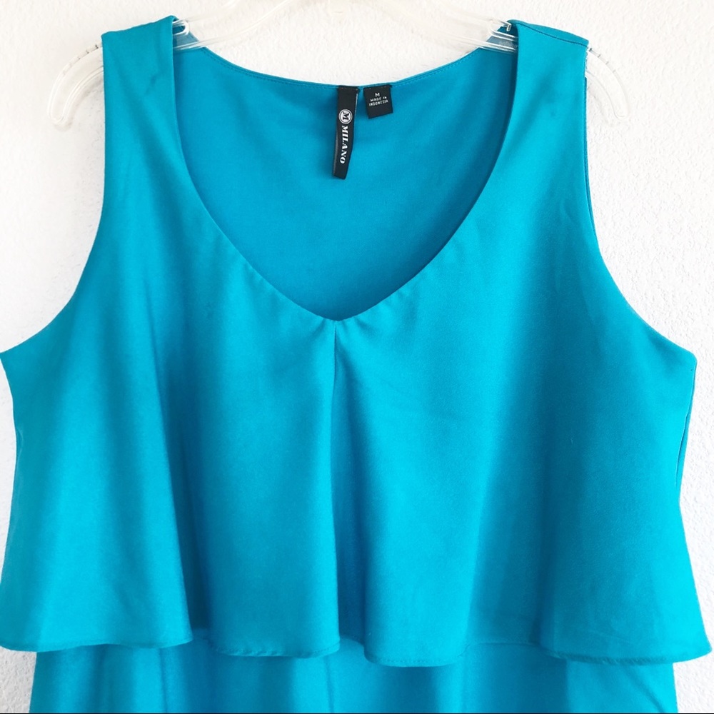 Milano Sleeveless Blue Ruffle Top. Sz Medium - Picture 2 of 7